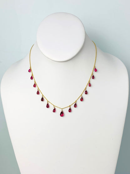 16"-17" Pink Tourmaline 15 Station Dangly Necklace in 18KY - NCK-575-DNGGM18Y-PT-17