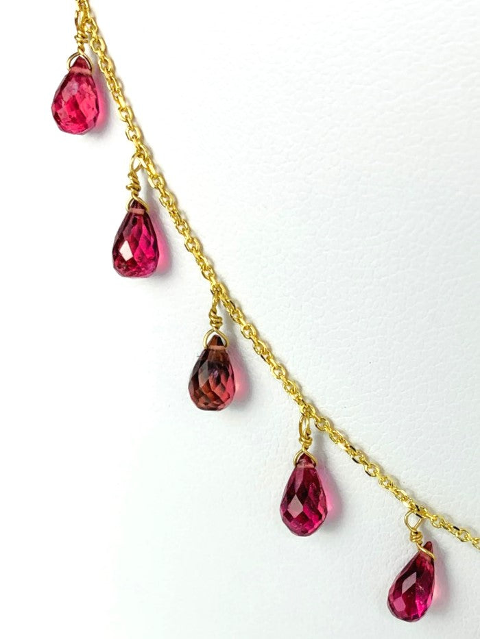 16"-17" Pink Tourmaline 15 Station Dangly Necklace in 18KY - NCK-575-DNGGM18Y-PT-17