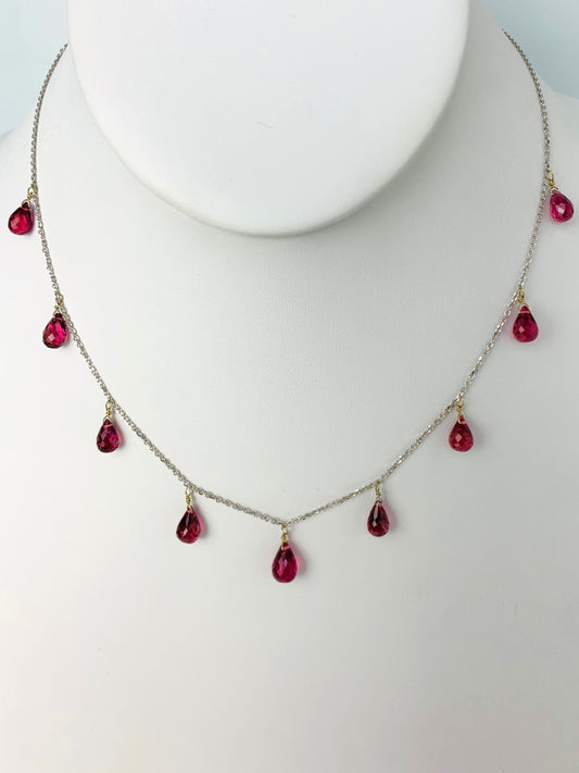16" Pink Tourmaline 9 Station Dangly Necklace in 18KW - NCK-576-DNGGM18W-PT-16