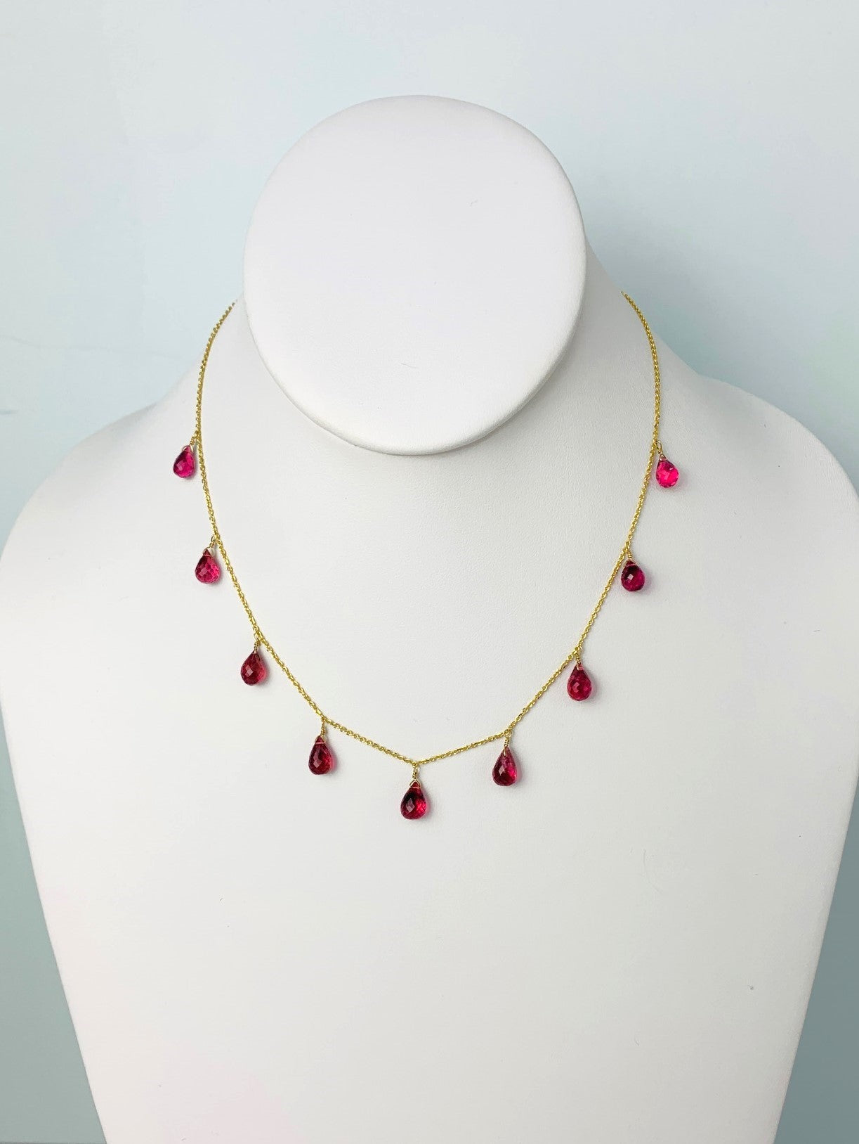 16" Pink Tourmaline 9 Station Dangly Necklace in 18KY - NCK-576-DNGGM18Y-PT-16