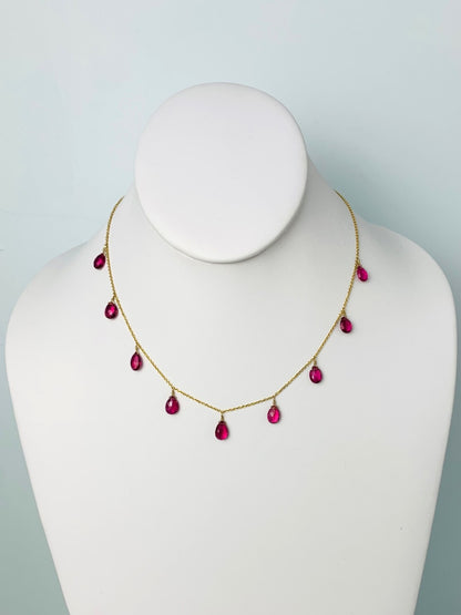 16" Pink Tourmaline 9 Station Dangly Necklace in 18KY - NCK-577-DNGGM18Y-PT-16