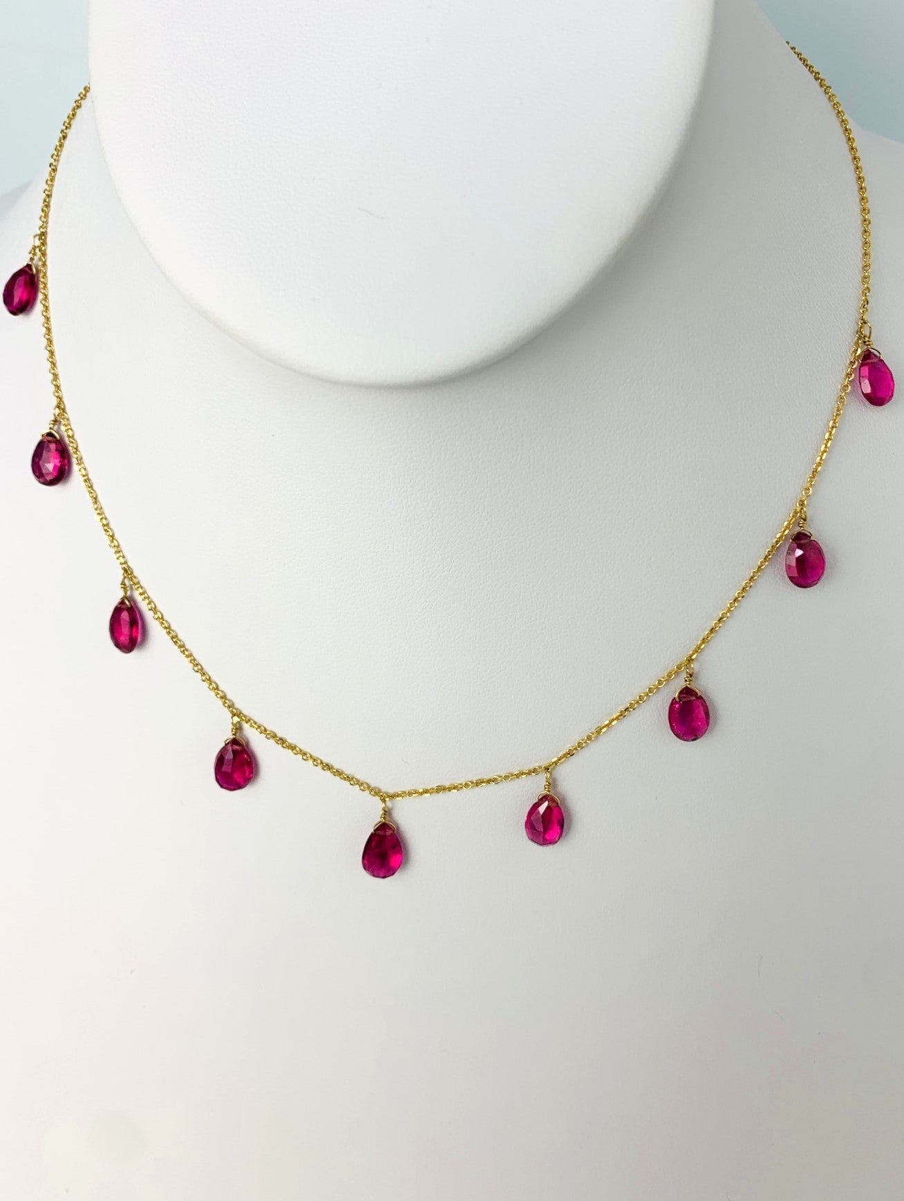 16" Pink Tourmaline 9 Station Dangly Necklace in 18KY - NCK-577-DNGGM18Y-PT-16
