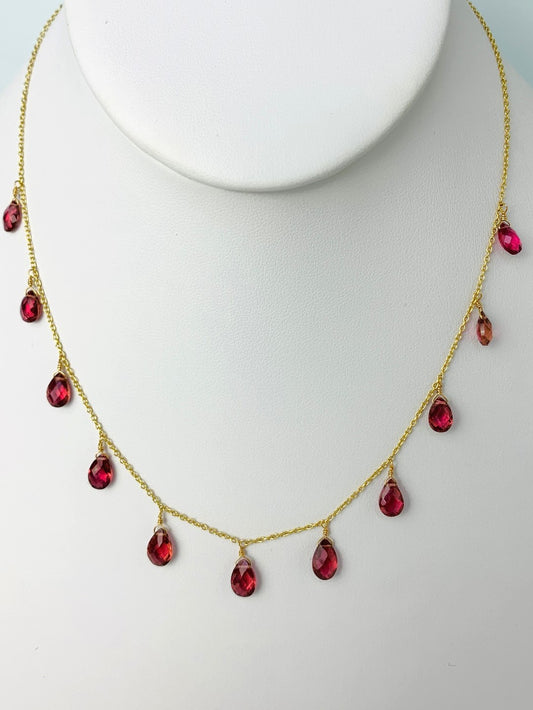 16" Pink Tourmaline 11 Station Dangly Necklace in 18KY - NCK-578-DNGGM18Y-PT-16