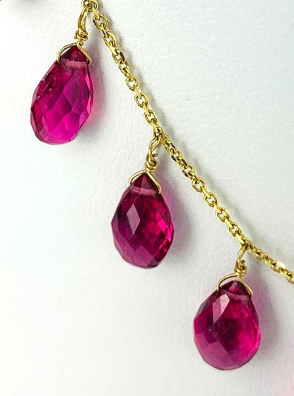 15"-16" Pink Tourmaline 15 Station Dangly Necklace in 18KY - NCK-579-DNGGM18Y-PT-16