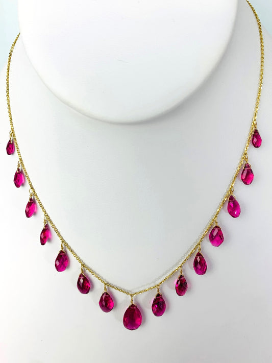 15"-16" Pink Tourmaline 15 Station Dangly Necklace in 18KY - NCK-579-DNGGM18Y-PT-16
