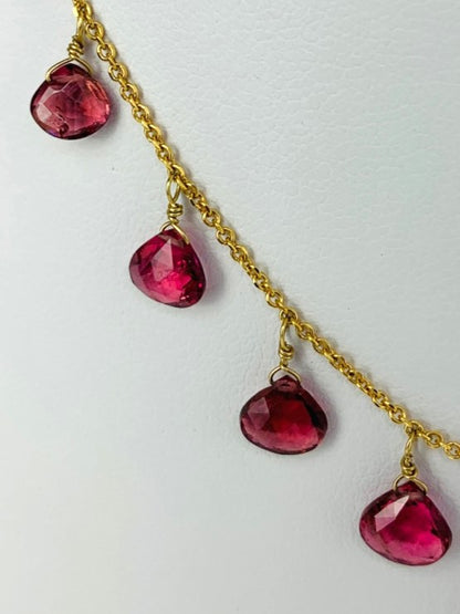 16" Pink Tourmaline 15 Station Dangly Necklace in 18KY - NCK-580-DNGGM18Y-PT-16