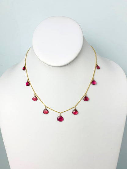 16" Pink Tourmaline 9 Station Dangly Necklace in 18KY - NCK-581-DNGGM18Y-PT-16