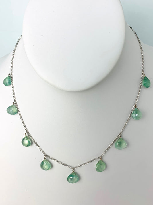 16"-17" Prehnite 9 Station Dangly Necklace in 14KW - NCK-584-DNGGM14W-PHR-18