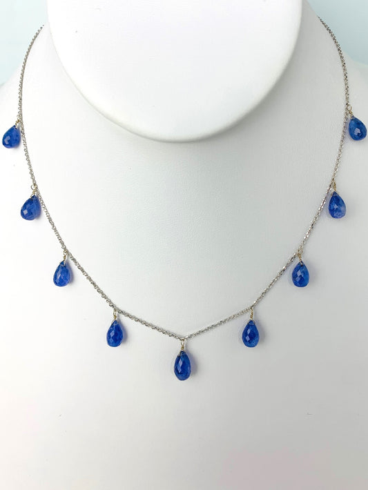 16" Tanzanite 9 Station Dangly Necklace in 18KW - NCK-585-DNGGM18W-TANZ-16