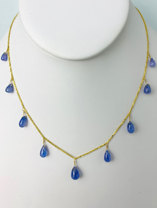 16" Tanzanite 9 Station Dangly Necklace in 18KY - NCK-586-DNGGM18Y-TANZ-16