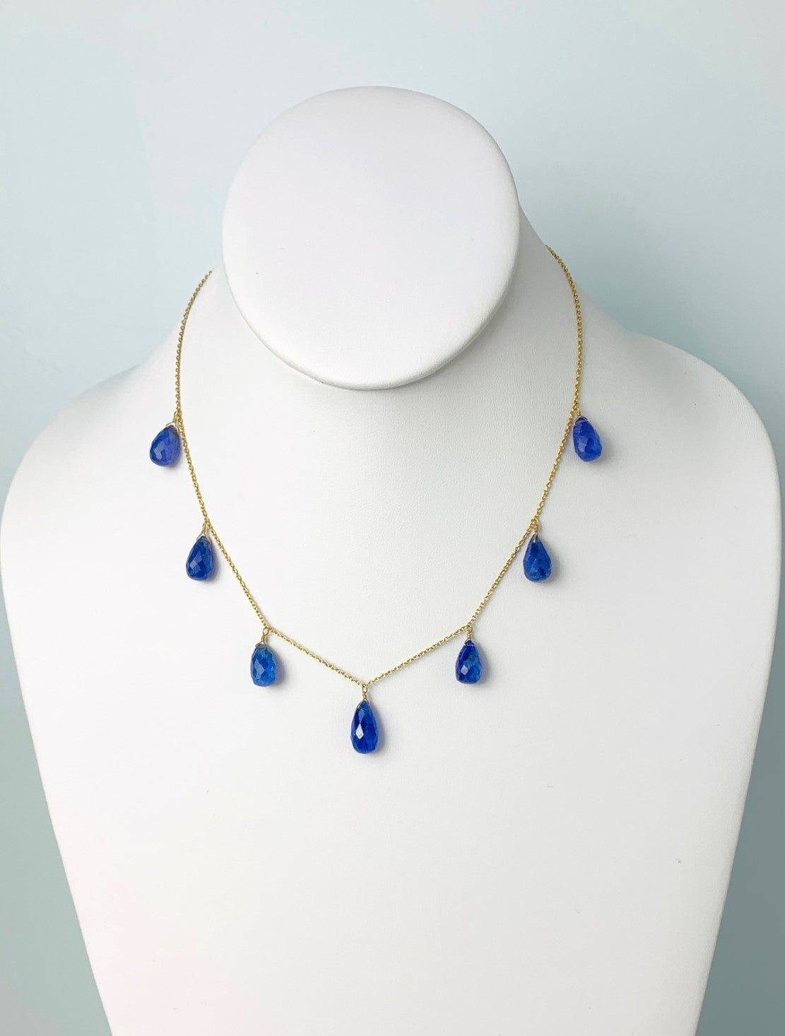 16" Tanzanite 7 Station Dangly Necklace in 18KY - NCK-587-DNGGM18Y-TANZ-16
