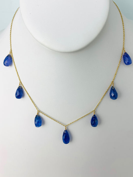 16" Tanzanite 7 Station Dangly Necklace in 18KY - NCK-587-DNGGM18Y-TANZ-16