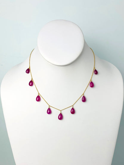 16" Ruby 9 Station Dangly Necklace in 18KY - NCK-588-DNGGM18Y-RBY-16