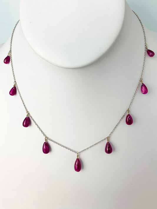 16" Ruby 9 Station Dangly Necklace in 18KW - NCK-590-DNGGM18W-RBY-16