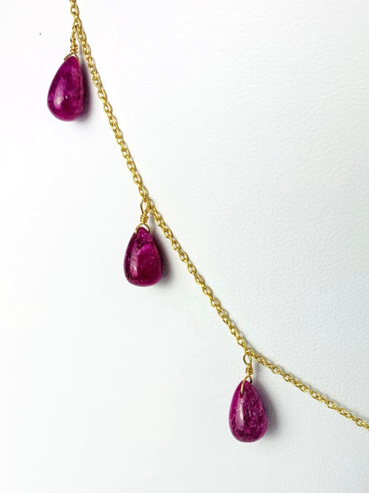 16" Ruby 9 Station Dangly Necklace in 18KY - NCK-590-DNGGM18Y-RBY-16