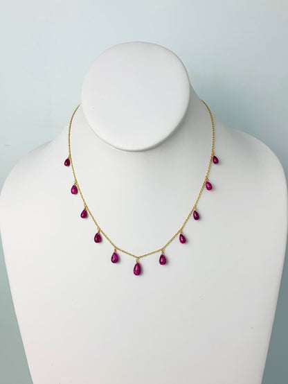 16" Ruby 11 Station Dangly Necklace in 18KY - NCK-591-DNGGM18Y-RBY-16