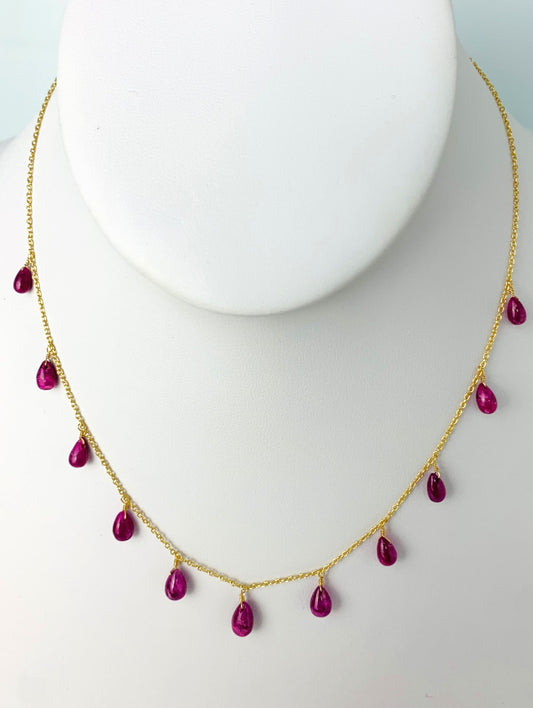 16" Ruby 11 Station Dangly Necklace in 18KY - NCK-591-DNGGM18Y-RBY-16