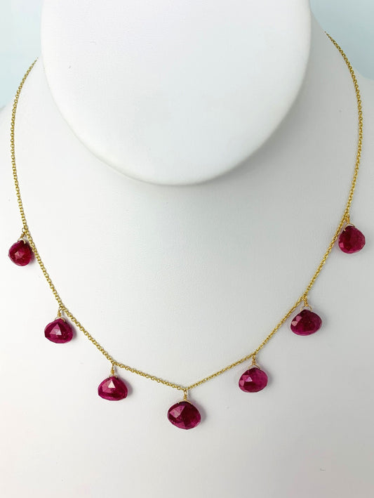 16" Ruby 7 Station Dangly Necklace in 18KY - NCK-592-DNGGM18Y-RBY-16