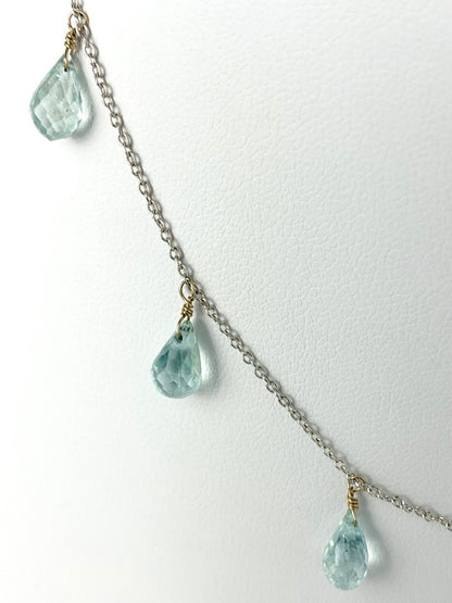 16" Aquamarine 9 Station Dangly Necklace in 18KW - NCK-599-DNGGM18W-AQ-16