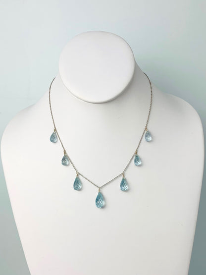 16" Aquamarine 7 Station Dangly Necklace in 18KW - NCK-600-DNGGM18W-AQ-16