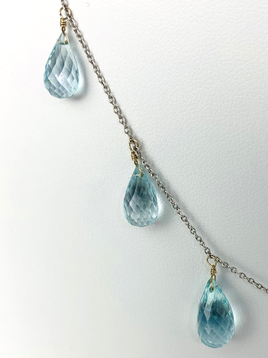16" Aquamarine 7 Station Dangly Necklace in 18KW - NCK-600-DNGGM18W-AQ-16