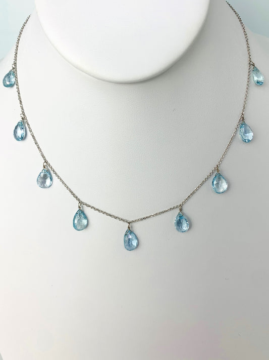 16" Aquamarine 9 Station Dangly Necklace in 18KW - NCK-601-DNGGM18W-AQ-16