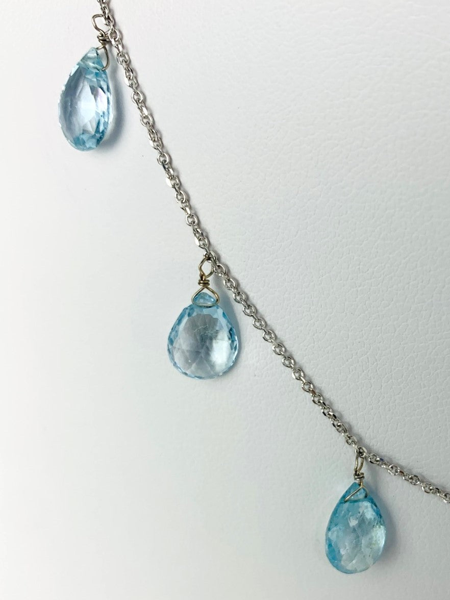 16" Aquamarine 9 Station Dangly Necklace in 18KW - NCK-601-DNGGM18W-AQ-16
