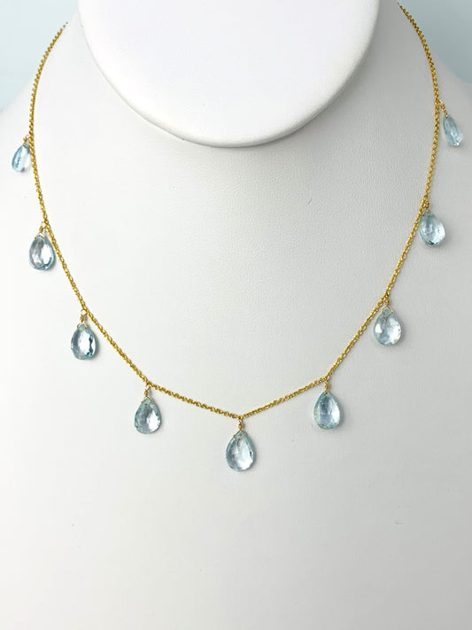 16" Aquamarine 9 Station Dangly Necklace in 18KY - NCK-601-DNGGM18Y-AQ-16