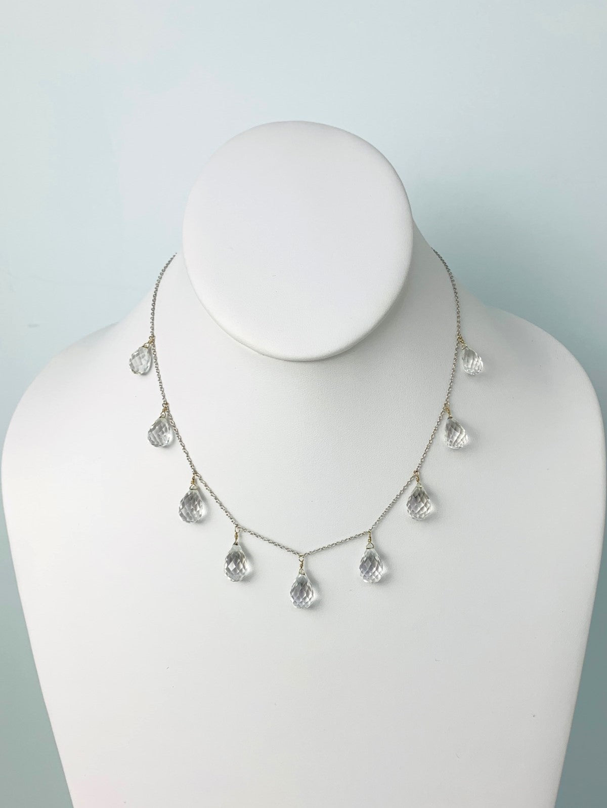 16"-17" Crystal Quartz 9 Station Dangly Necklace in 18KW - NCK-612-DNGGM18W-CRY-16