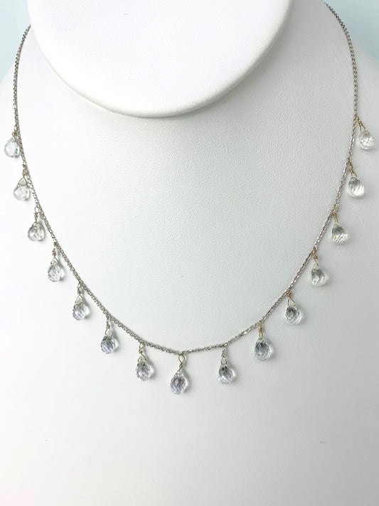 16"-17" White Topaz 15 Station Dangly Necklace in 14KW - NCK-614-DNGGM14W-WT-17