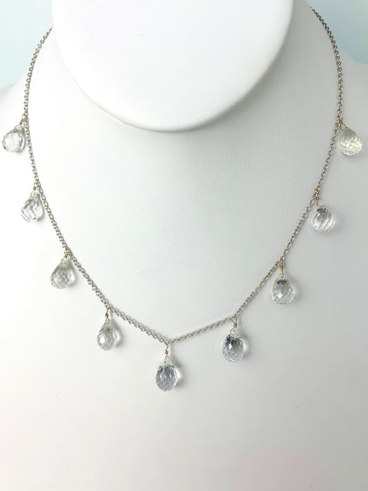 16"-17" White Topaz 9 Station Dangly Necklace in 14KW - NCK-615-DNGGM14W-WT-17