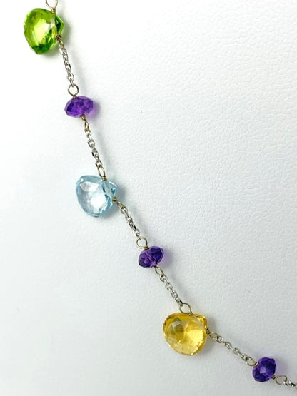 16"-17" Multicolored Gemstone 29 Station Dangly Necklace in 14KW - NCK-619-DNGGM14W-MLTI-17
