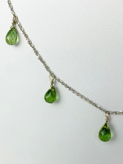 16"-17" Green Tourmaline 9 Station Dangly Necklace in 14KW - NCK-620-DNGGM14W-GT-17