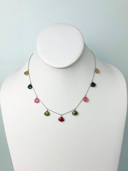 16" Multicolored Tourmaline 9 Station Dangly Necklace in 18KW - NCK-622-DNGGM18W-GTPT-16
