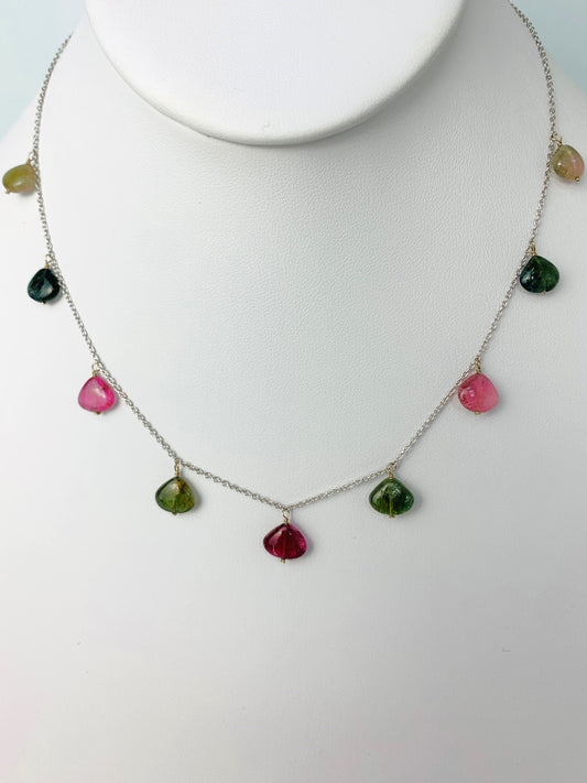 16" Multicolored Tourmaline 9 Station Dangly Necklace in 18KW - NCK-622-DNGGM18W-GTPT-16