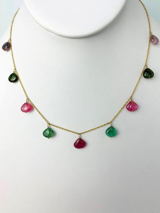 16" Multicolored Tourmaline 9 Station Dangly Necklace in 18KY - NCK-622-DNGGM18Y-GTPT-16-01583