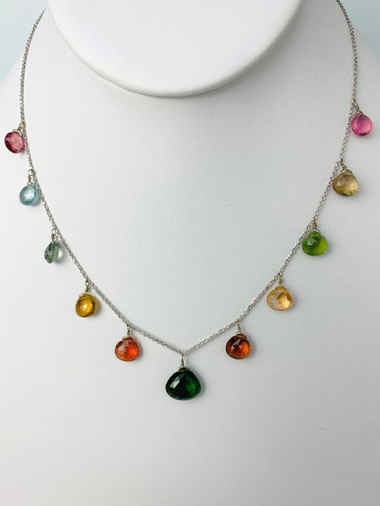 16" Multicolored Tourmaline 11 Station Dangly Necklace in 18KW - NCK-623-DNGGM18W-GTPT-16