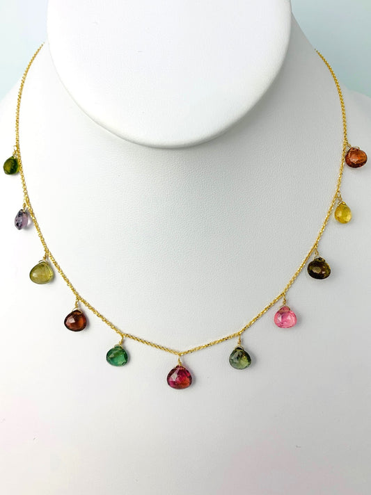 16" Multicolored Tourmaline 11 Station Dangly Necklace in 18KY - NCK-623-DNGGM18Y-GTPT-16