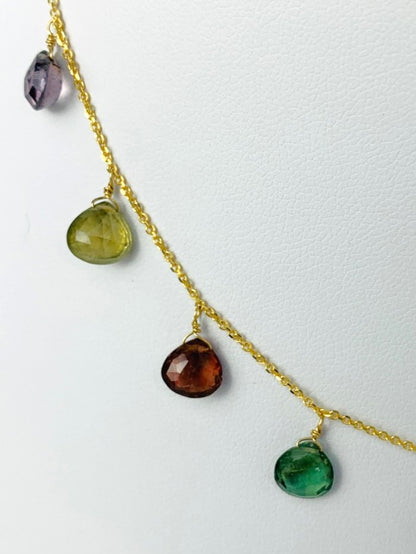16" Multicolored Tourmaline 11 Station Dangly Necklace in 18KY - NCK-623-DNGGM18Y-GTPT-16