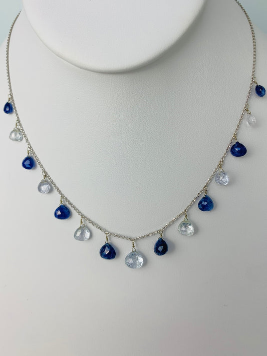 16" Blue And White Sapphire 15 Station Dangly Necklace in 18KW - NCK-625-DNGGM18W-BSWS-16