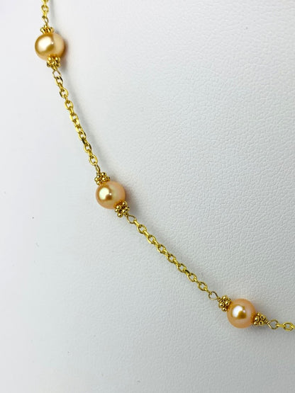 16" Gold Pearl Station Necklace With Rondelle Accents in 14KY - NCK-627-TNCPRL14Y-YL