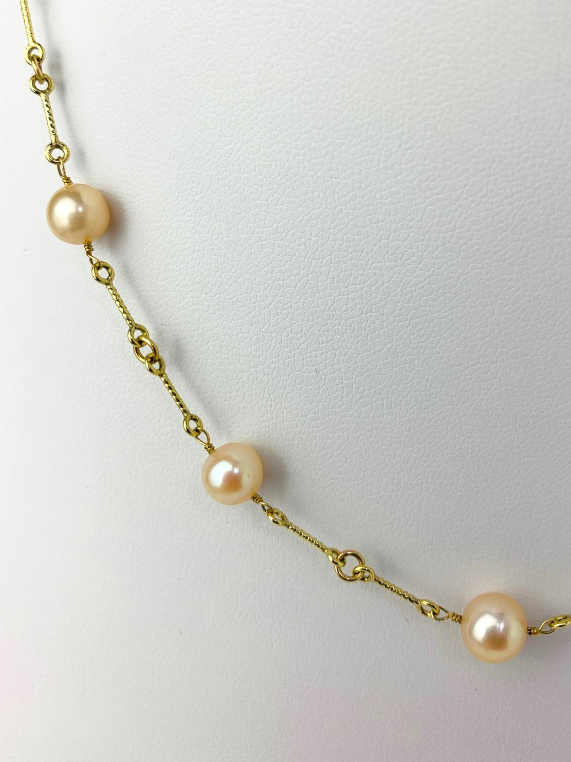 16.5" Pink Freshwater Pearl Station Necklace On Fun Chain in 14KY - NCK-630-TNCPRL14Y-PK-16.5