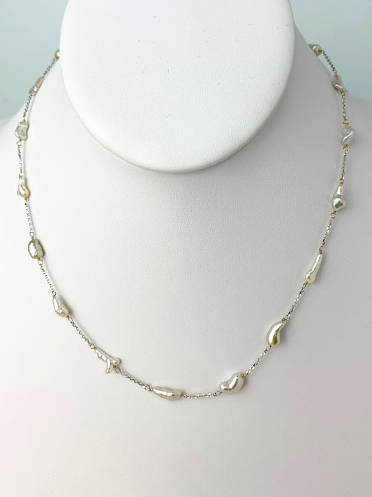 17" Keshi Pearl Station Necklace in 14KW - NCK-637-TNCPRL14W-WH-17