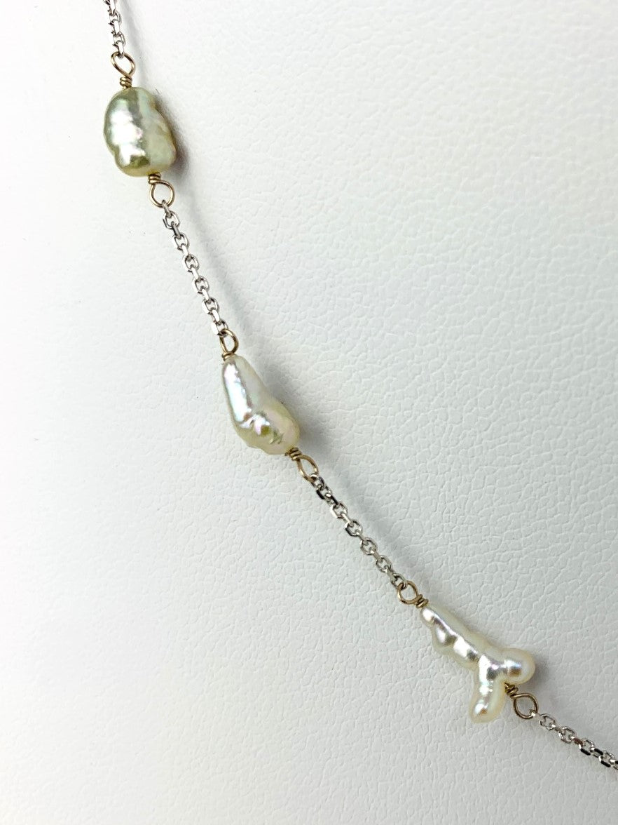 17" Keshi Pearl Station Necklace in 14KW - NCK-637-TNCPRL14W-WH-17