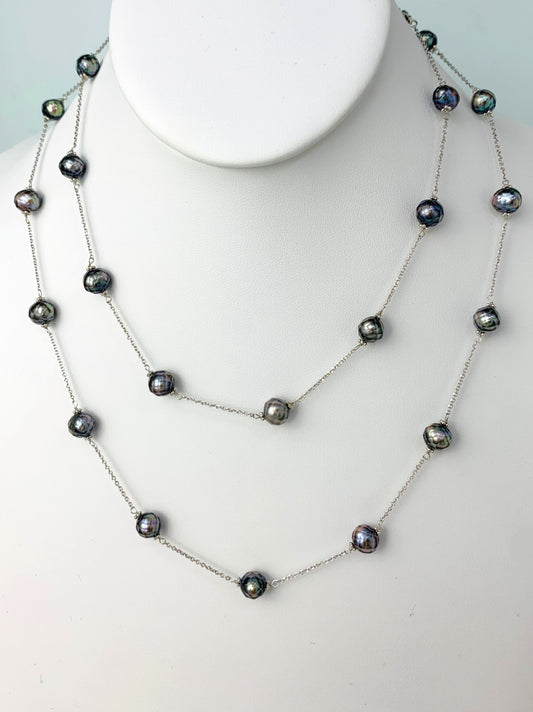 36" Faceted Peacock Freshwater Pearl Station Necklace in 14KW - NCK-638-TNCPRL14W-PCK-36