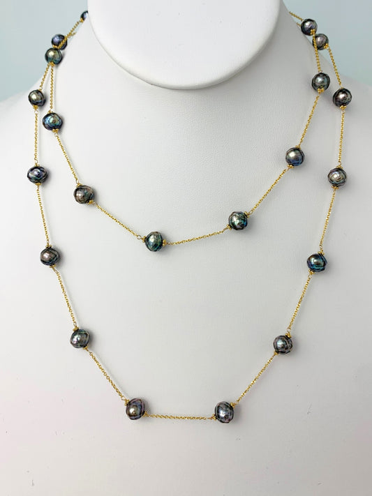 36" Faceted Peacock Freshwater Pearl Station Necklace in 14KY - NCK-638-TNCPRL14Y-PCK-36