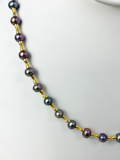 17" Freshwater Pearl And Gold Bead Necklace in 14KY - NCK-700-CRDPRL14Y-PCK-17