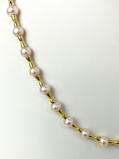 17" Freshwater Pearl And Gold Bead Necklace in 14KY - NCK-700-CRDPRL14Y-PK-17