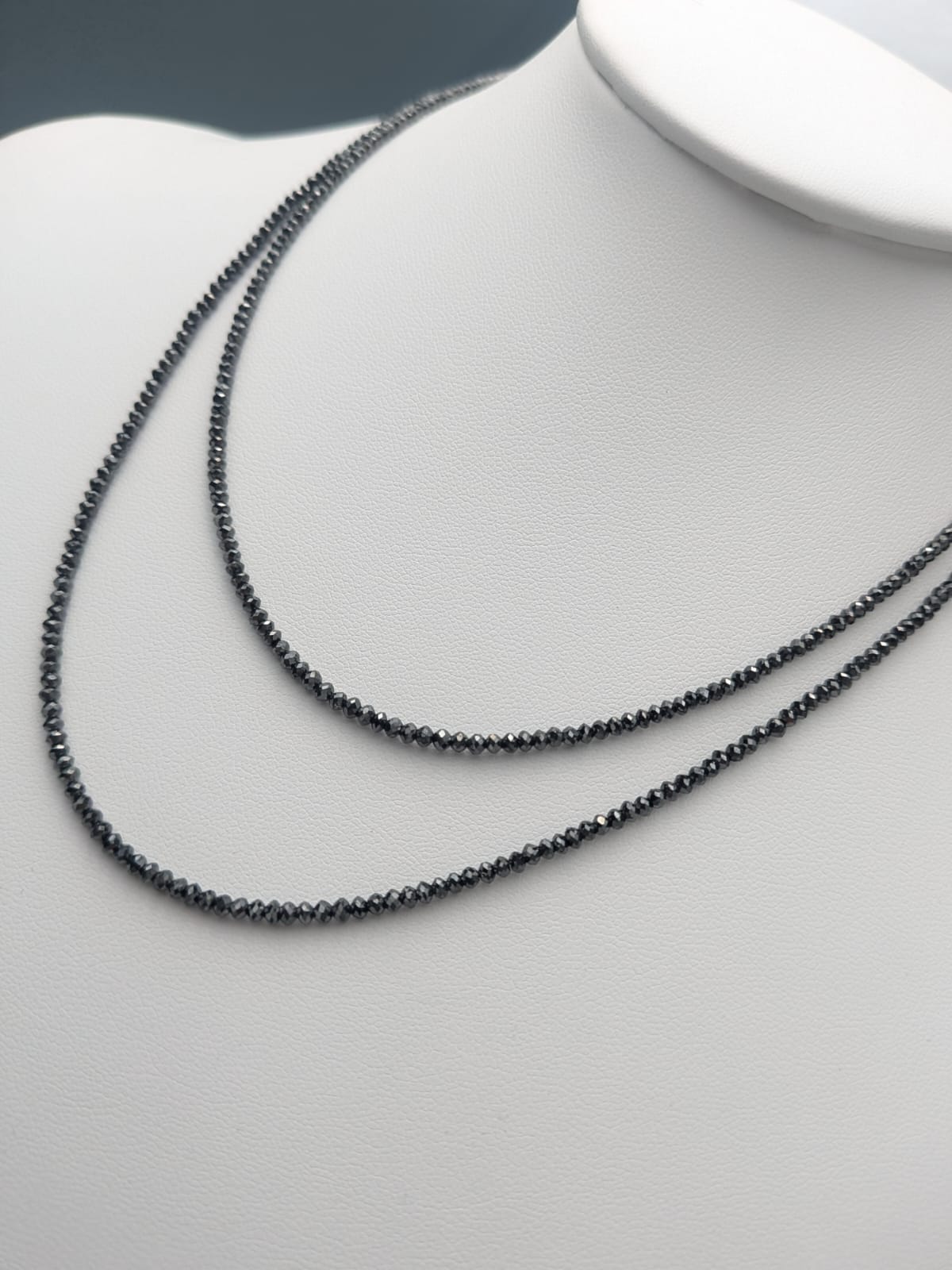 Black Diamond Round Solid Strand Non-Knotted Necklace in 14KW Gold 2.0mm-2.5mm Bead Size
