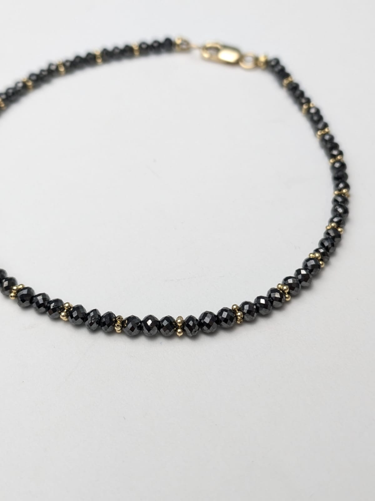 7.5" Black Diamond Round Bracelet in 14KY Gold 2.2-2.5 Bead Size